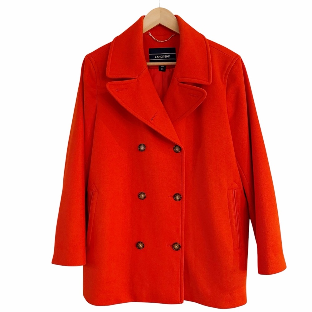 Lands’ End Peacoat Wool Blend Double Breasted Women’s Size 16 Petite